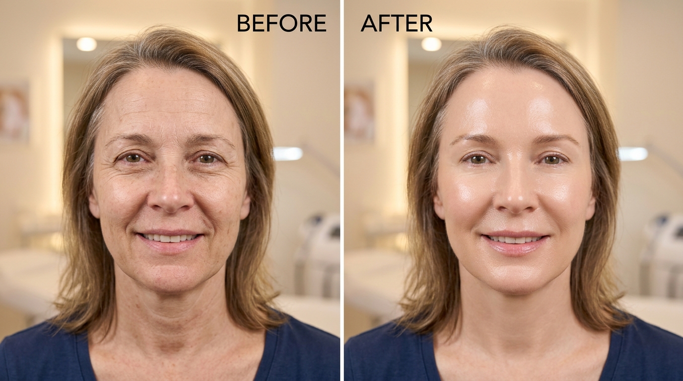 Resultado antes e depois de tratamento de estética facial