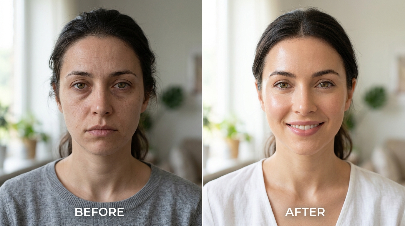 Resultado antes e depois de tratamento de estética facial