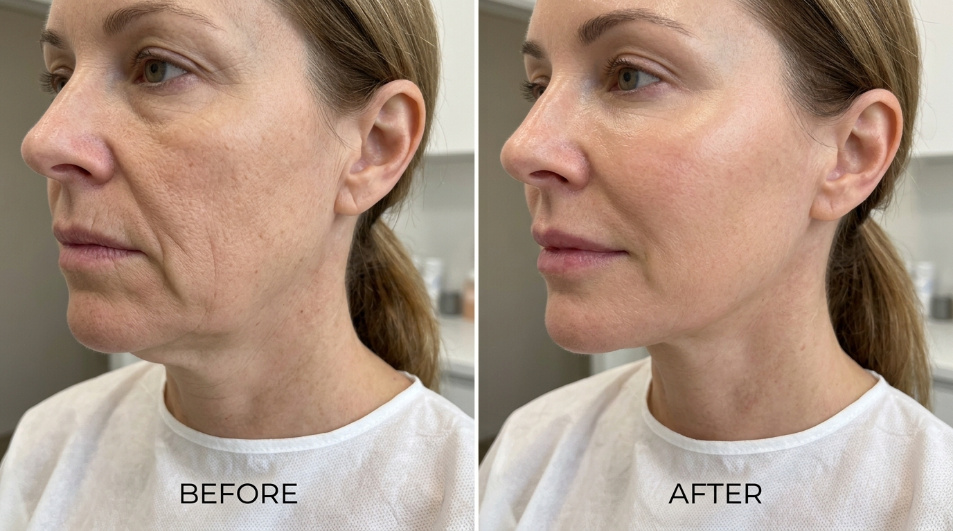 Resultado antes e depois de tratamento de estética facial
